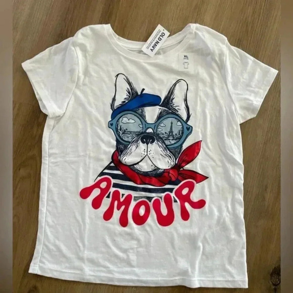 NWT Girls XL Graphic Tee Paris Dog Eiffel Tower Old Navy - Picture 1 of 3